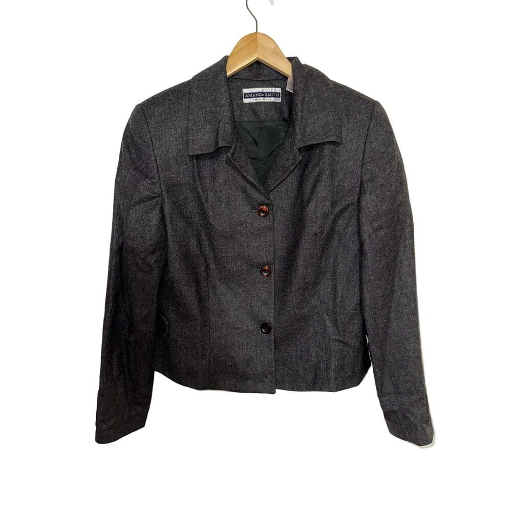 Amanda Smith Pure Wool Gray Blazer Office Business Career Plus Size 14 Charcoal